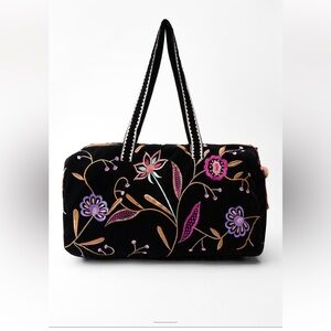 Zara Velvet Tote Bag With Silk  Embroidered